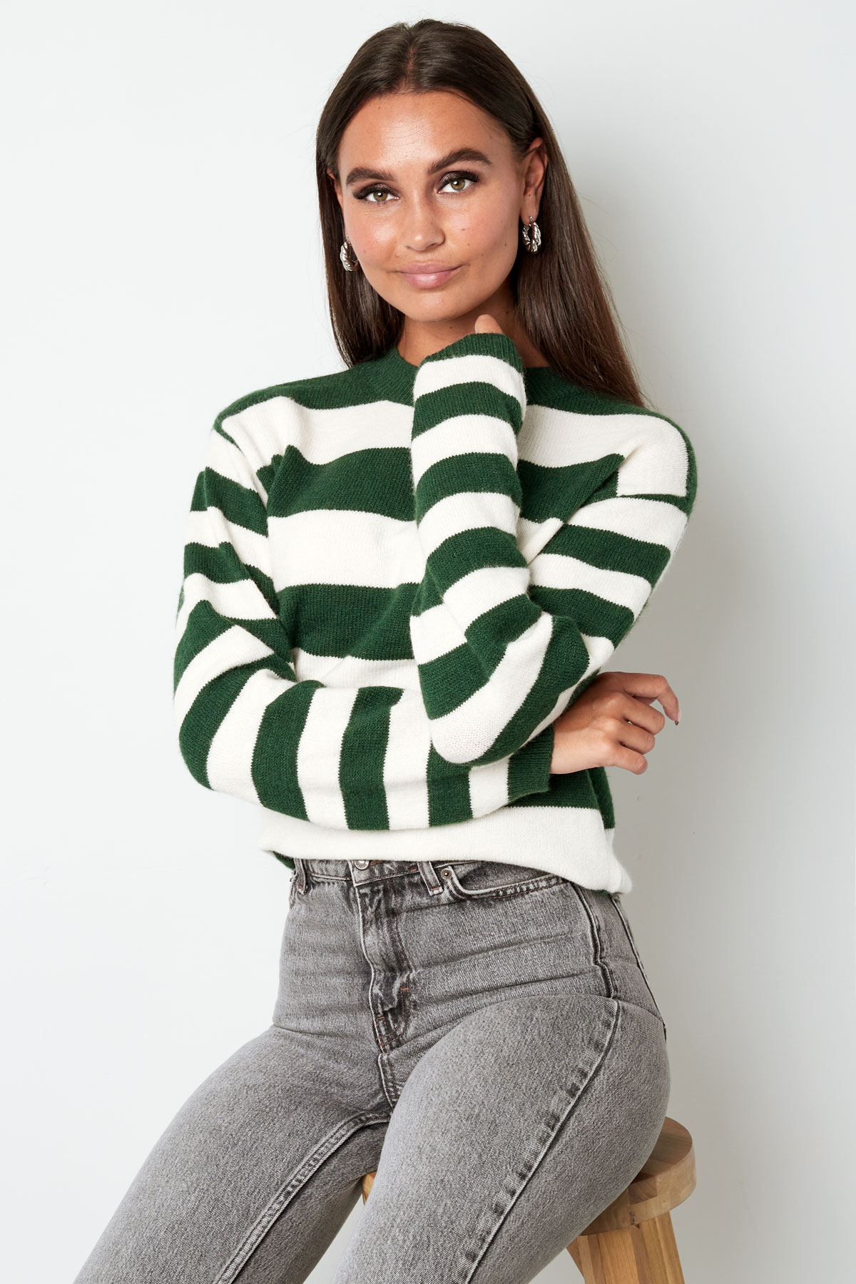 Knitted striped sweater - purple white h5 Picture7